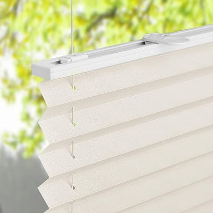 BelleMax Pleated Blind without drilling clamp fix, Beige 130x65cm (LxW), Easyfix translucent privacy and sun protection, blinds pleated roller with clamping bracket, folding blind for windows & doors.