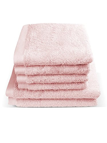 herzbach home luxury towel set made from 100% cotton. Includes 4 hand towels (50x100 cm) and 2 bath towels (70x140 cm) in pink. Premium quality.