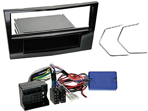 1 DIN radio installation kit with steering wheel remote control for Opel Corsa D (S-D) 2009-2014 in Piano Black.