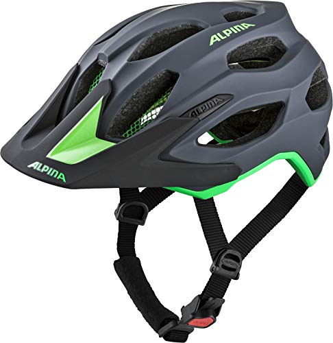 Alpina Carapax 2.0 - Lightweight, Stable & Comfortable Bike Helmet with Insect Net & Antibacterial Padding for Adults, Charcoal-Green, 52-57 cm.