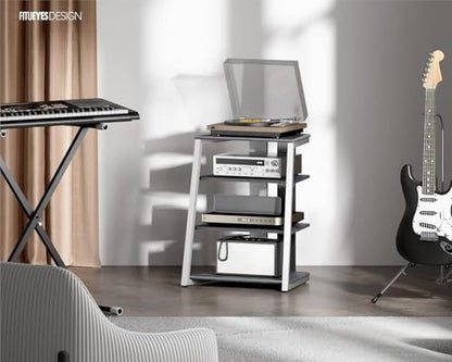 FITUEYES Design HiFi Rack made of wood & steel, turntable table with adjustable shelves, HiFi shelf for turntables & stereo systems & compact systems, 61 x 52 x 78 cm.