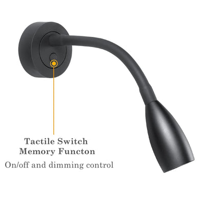 2 x LED Reading Lamp 12V RV Dimmable Flexible Gooseneck Wall Lamp Spot Eye-Care Bed Light Wall Mounted for Boat Caravan Camper Yacht, Built-in USB and Dimmer Switch Black