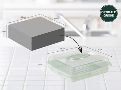 Cake transport box, square, cake transport box with lid, cover, and handle. Cake plate, storage box, cake container, pie container, serving plate, party butler.