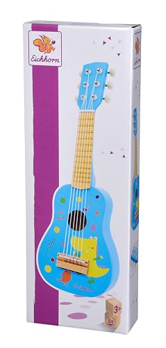 Squirrel - Guitar for Kids - Blue children's guitar, tunable nylon strings, wooden toy, with dinosaur, wooden guitar for boys and girls from 3 years old.