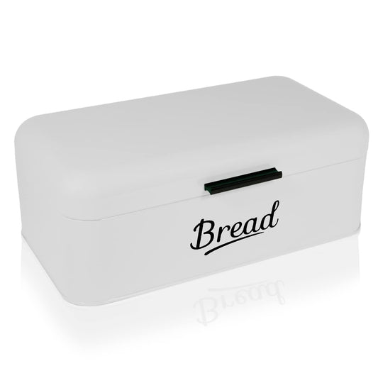 DRULINE Bread box with folding lid - Retro bread box - Bread storage - Breadbox - Metal white/black - W/D/H approx. 42 x 16 x 22.5 cm - Retro design
