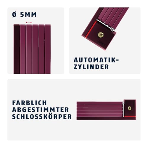 ABUS folding lock Bordo uGrip 5700K SH with holder - bike lock with 5mm thick bars - ABUS security level 7 - 80cm - Core Violet