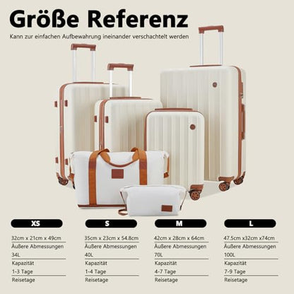 Joyway suitcase carry-on luggage set of 4, hard shell suitcases with drink holder, 4 wheels TSA lock The suitcase, Beige Brown