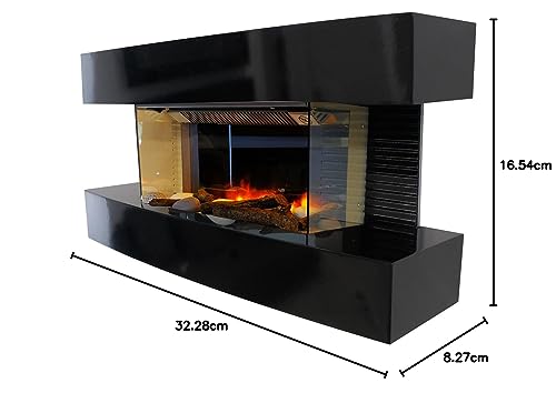 CHEMIN'ARTE Electric Fireplace - Wall Mounted Electric Fireplace - Medium Lounge with 2000W Heating - Black - Fireplace Decor - with Remote Control - LED Flame Effect