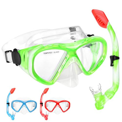 WOVOKA Kids Diving Goggles, Swimming Goggles for 4-12 Years, Diving Mask Snorkel Mask with Nose Cover 180° Panorama HD Anti-Fog Anti-Leak for Boys Girls Teenagers