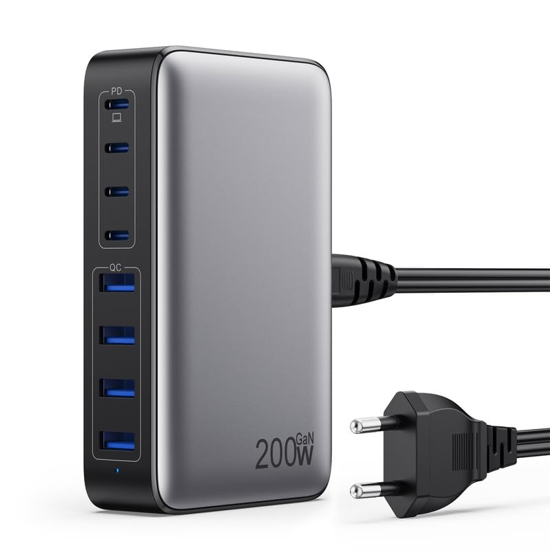 Feob 200W USB C Charger Multi, GaN III 8-Port Fast Charger PPS PD 65W Charger Adapter Fast Charging Station with USB-A power adapter for MacBook, iPhone, SteamDeck, Smartphones
