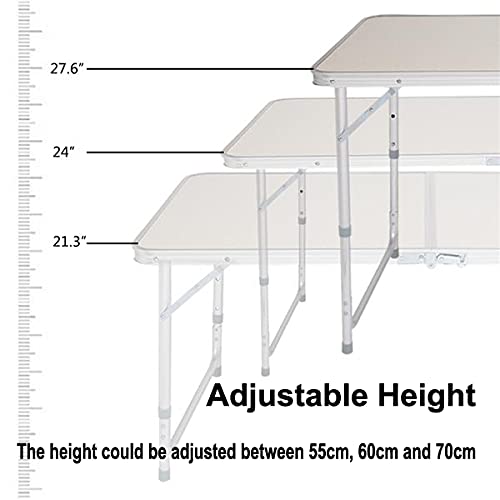 AUTOFU folding table, 90 cm, portable, collapsible, with carrying handle, adjustable height, 120 cm, square, camping picnic table, collapsible computer desk, light, only 4.5 kg.