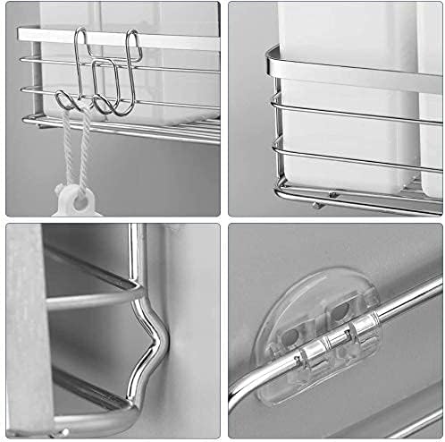 Avoalre Stainless Steel Shower Caddy without Drilling, Shower Basket with Strong Adhesive, 2 Pack Easy Shower Shelf with 1 Removable Suction Cup Hook.