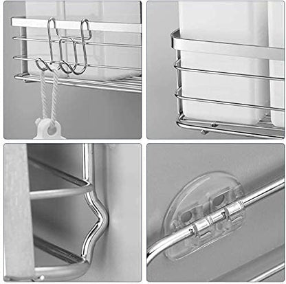 Avoalre Stainless Steel Shower Caddy without Drilling, Shower Basket with Strong Adhesive, 2 Pack Easy Shower Shelf with 1 Removable Suction Cup Hook.