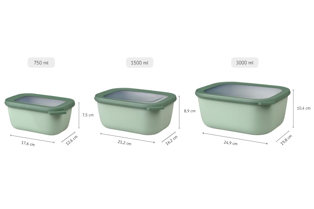 Mepal - Multibowl Cirqula Rectangular 3-piece Set - Storage containers with lids - Suitable for storage, fridge, freezer & microwave - 750, 1500 & 3000 ml - Nordic Lilac