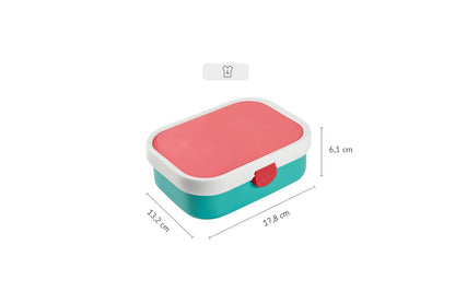 Mepal - Campus Lunchbox - Bento Lunchbox for Kids - Lunchbox with Bento Compartment & Fork - Meal Prep Box with Clip Closure - BPA-free & Dishwasher Safe - 750 ml - Turquoise with Pink Lid