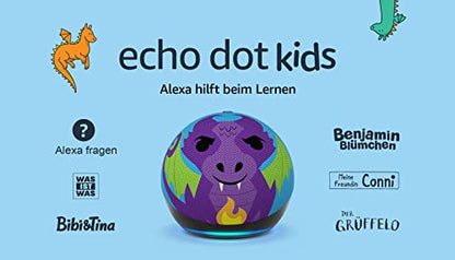 Echo Dot Kids (Latest Generation) | Smarter Wi-Fi and Bluetooth speaker with Alexa | 1 year of Amazon Kids+ content included | Dragon design