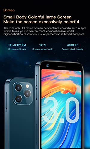 Rainbuvvy XS12 Super Mini 4G LTE smartphone with a 3.0-inch display, 2GB/4GB RAM, and 16/32/64GB ROM. Dual SIM, 2000mAh battery, 13MP camera with backup OTG. Small Android phone in black, 2+16GB.
