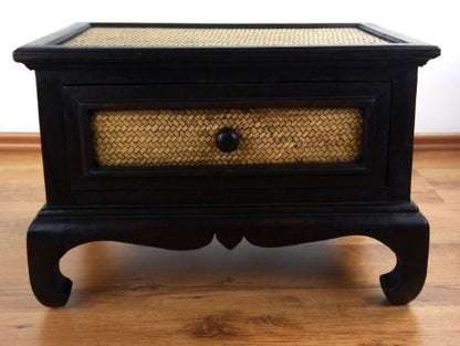 Livasia opium table with drawer, side table, small coffee table made of wood and rattan.