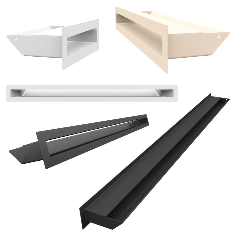 Short ventilation grille air | Warm air grille 6 x 80 cm | Black | Exhaust grille for fireplace ventilation | Air inlet at a 45-degree angle | Overheating resistant | Ideal for modern interiors.