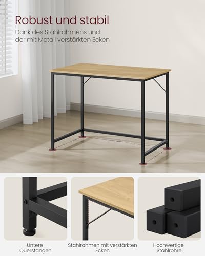VASAGLE Desk, Small Computer Desk, Office Desk for Study, Bedroom, 50 x 100 x 76 cm, Modern Style, Metal Frame, Natural Oak-Black LWD041W70