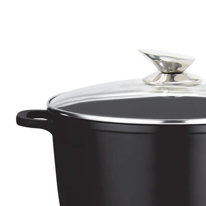 Royalty Line - Cooking Pot with Glass Lid, Non-stick Coated, Induction Compatible, Black, 7 Liters, 24 cm