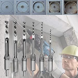 Square Hole Drill Bit Wood, 6 Pcs Square Hole Drill Bit Set Steel Woodworking Tools Spiral Drill Kits for Woodworking 6.35mm/8mm/9.5mm/12.7mm/14mm/16mm