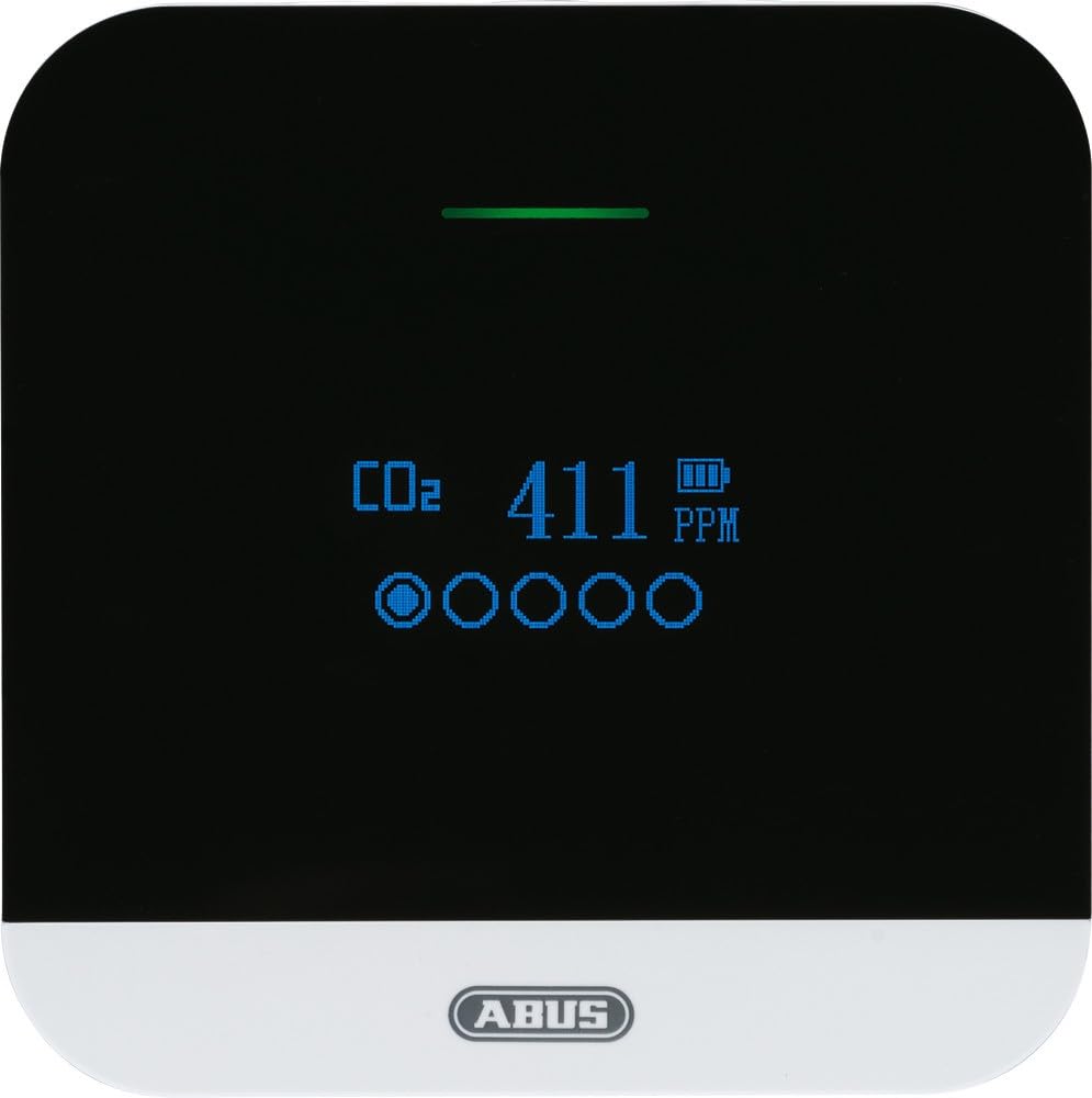 ABUS CO2 Alarm - CO2WM110 AirSecure - Monitor for air quality, humidity, and temperature in the room - with alarm and CO2 indicator - 10-year sensor.