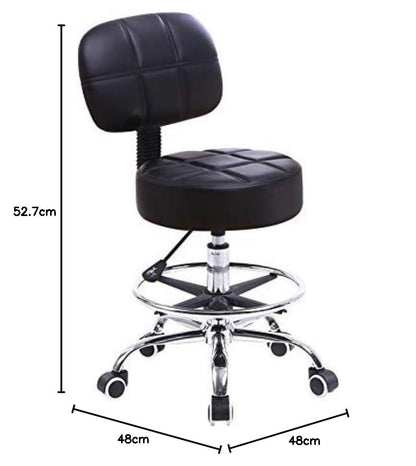 KKTONER rolling stool work stool with backrest adjustable height 53-68cm salon stool PU leather black