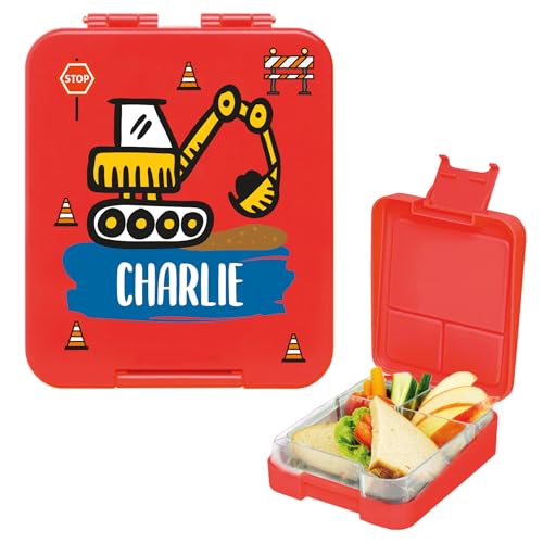 Well-labeled - Personalized lunch box with name - Microwave and dishwasher safe. Perfect for kids. Design of your choice. Color: Red