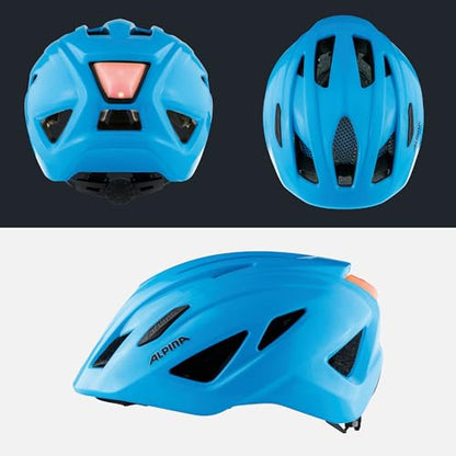 ALPINA PICO Flash - Illuminated, Lightweight & Impact-Resistant Bike Helmet with Insect Net for Kids, neon Blue Gloss, 50-55 cm