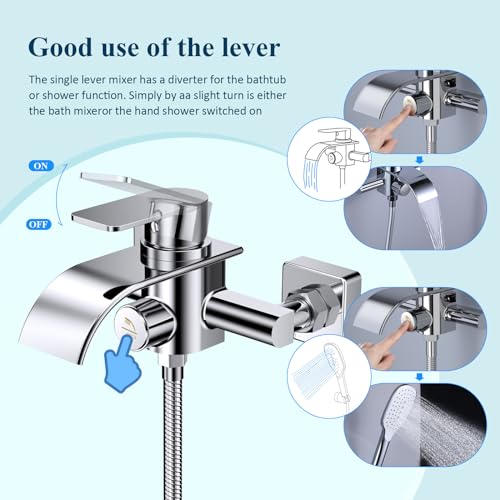 KULACO bathtub faucet waterfall with handheld shower, brass single-handle bathtub mixer tap, bath shower faucet with pressure switch, chrome tub faucet for bathroom.