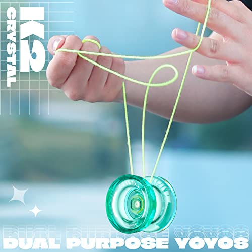 MAGICYOYO Responsive Yoyo Set with 2 K2 (Black & Green) - Dual purpose for kids, Crystal JoJo with spare unresponsive bearing, 12 strings, bag, spare tool and axle.
