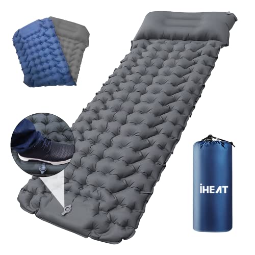 iHEAT camping sleeping pad, self-inflating sleeping mat 2023, upgraded sleeping pad with air pillow for hiking and traveling, waterproof air mattress, compact hiking mat