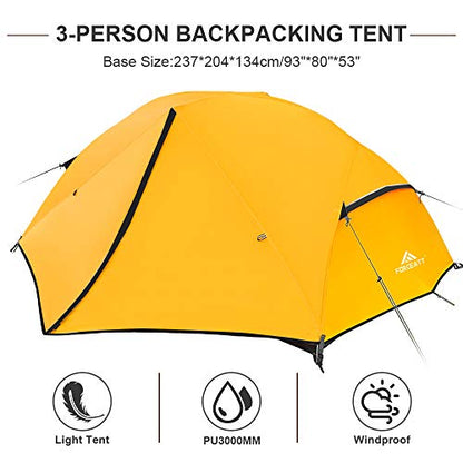 Forceatt tent 3 persons camping tent, waterproof and windproof 3-4 seasons ultralight backpacking tent, can be set up instantly, suitable for hiking, camping, outdoor.
