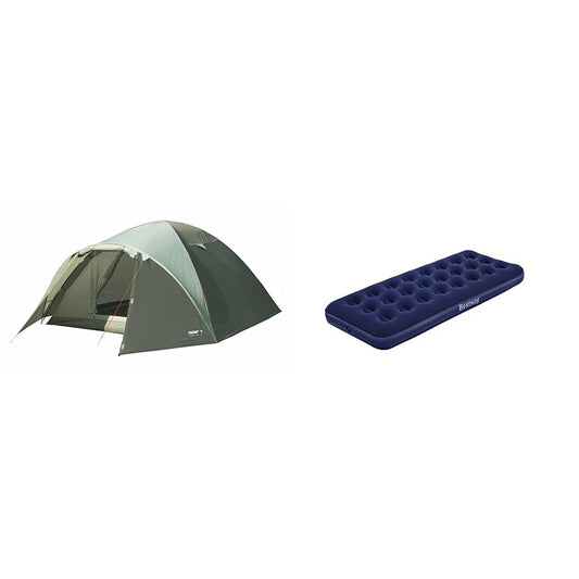 High Peak Dome Tent Nevada 3, camping tent with vestibule, igloo tent for 3 people & Bestway Air Mattress Blue Horizon Single XL/Lo 185 x 76 x 22 cm