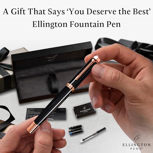 Ellington Pens luxury fountain pen set smooth, nib - includes refillable ink converter, 3 ink cartridges [Black and Blue], gift box - elegant calligraphy.