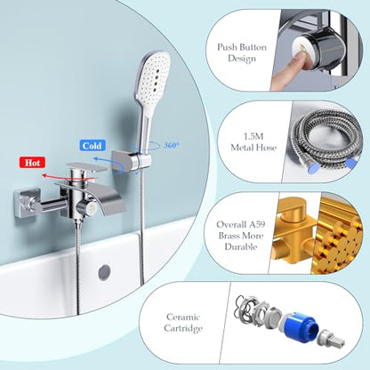 KULACO bathtub faucet waterfall with handheld shower, brass single-handle bathtub mixer tap, bath shower faucet with pressure switch, chrome tub faucet for bathroom.