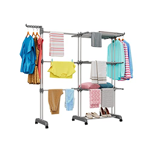 johgee laundry rack tower, folding clothes dryer with 6 collapsible wings on 3 levels, space-saving tower laundry rack for large families