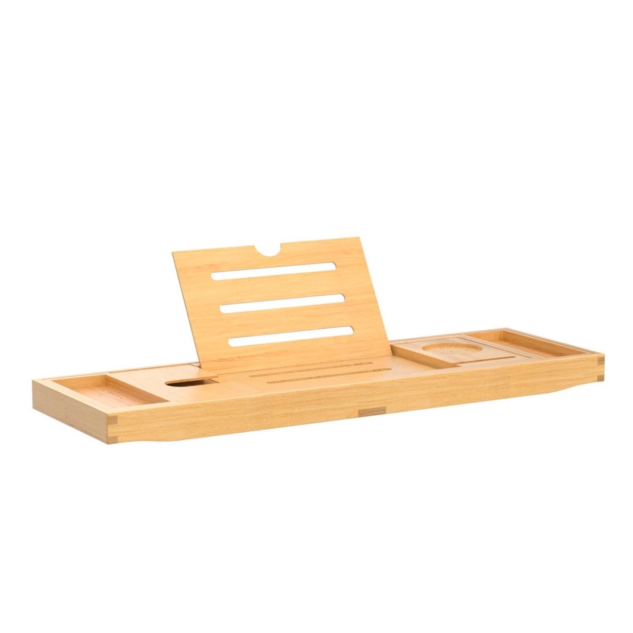 Deep Calm Bathtub Tray - Adjustable Bamboo Bathtub Caddy - Non-Slip Bathtub Shelf Fits Most Tubs - Holds Book, iPad, Phone, Glass, Candle (Natural)