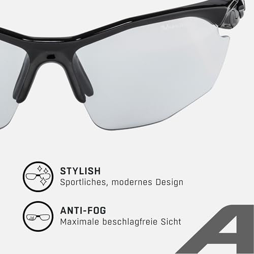 ALPINA TWIST FIVE HR V - Self-tinting, shatterproof & fog-free sports and cycling glasses with 100% UV protection for adults, black-red, One Size, Sporty