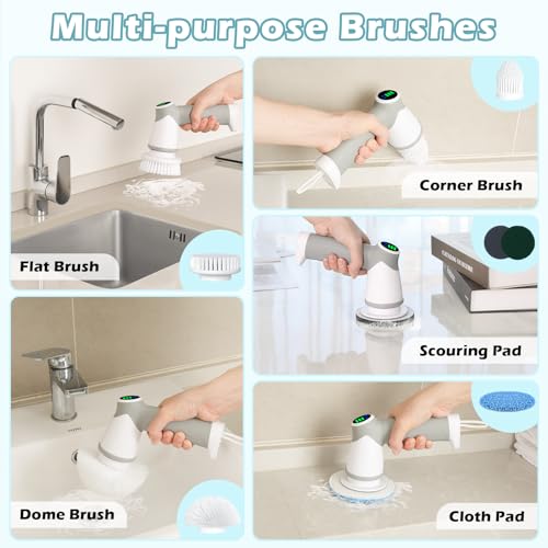 Electric cleaning brush, grout brush with 6 interchangeable brush heads for cleaning, 6 in 1 Cleaning Brush for cleaning bathrooms, tubs, floors, tiles, car, garden, and home.