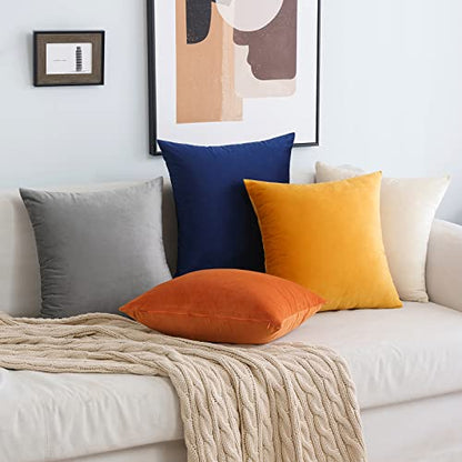 MIULEE Velvet Cushion Cover 50x50 cm Dark Blue 4 Pack Sofa Pillow Velvet Decorative Throw Pillow Couch Cushion Decorative Pillow Case Sofa Cover for Living Room Bedroom Office
