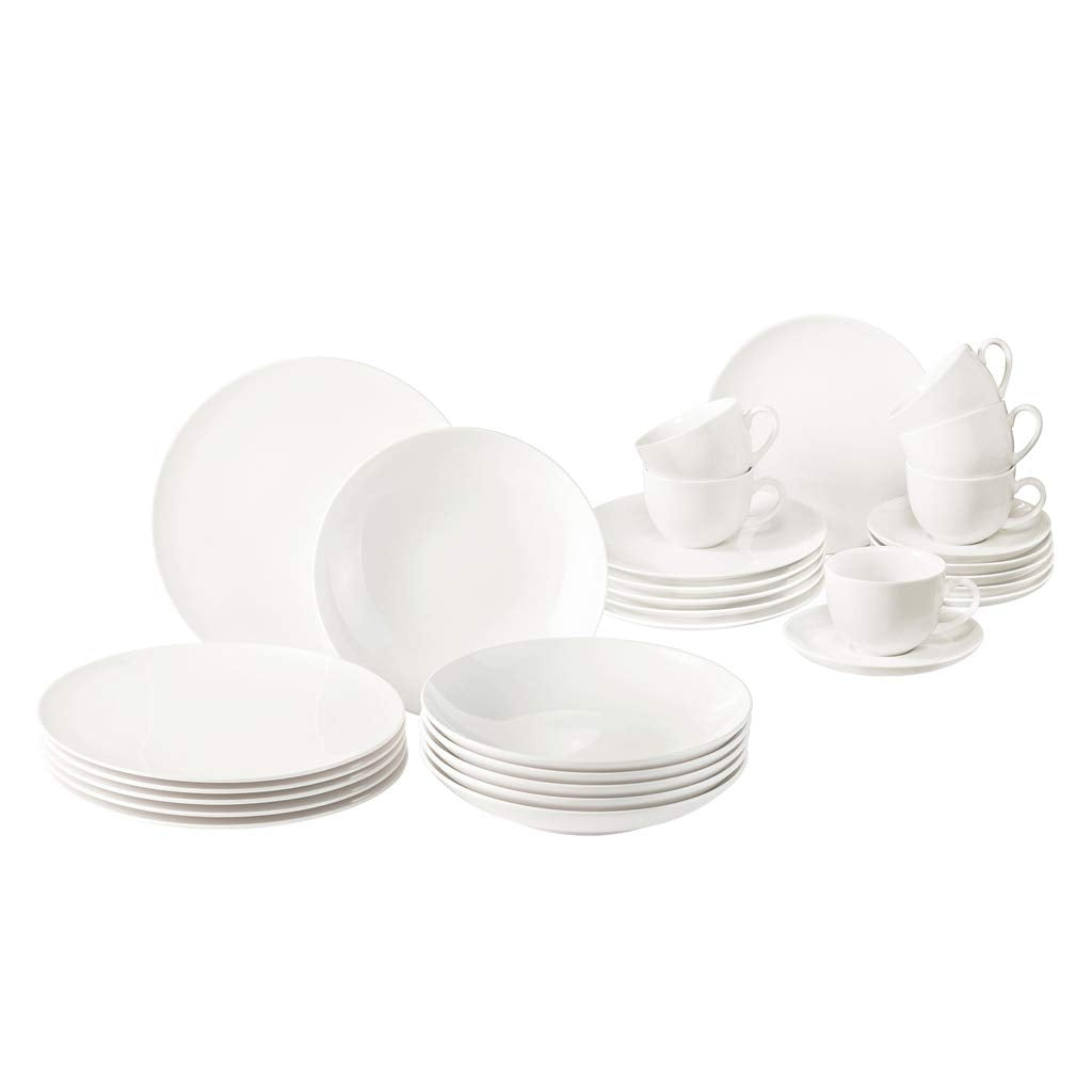vivo by Villeroy & Boch Group - New Fresh Basic Combo Set, 30-piece Tableware Set, Hard Porcelain, Dishwasher and Microwave Safe, White