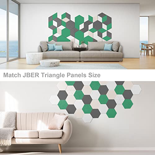 JBER Hexagonal Acoustic Panels, Soundproof Interior, Sound Absorbing Panels, 35.6 x 30 x 1cm Beveled Edge High Density Wall Tiles, for Acoustic Treatment, (12 Pieces White)