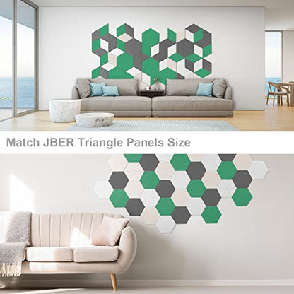 JBER Hexagonal Acoustic Panels, Soundproof Interior, Sound Absorbing Panels, 35.6 x 30 x 1cm Beveled Edge High Density Wall Tiles, for Acoustic Treatment, (12 Pieces White)