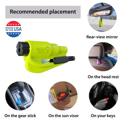 resqme Original Emergency Keychain Car Escape Tool, 2-in-1 Seatbelt Cutter and Window Breaker, Lime Green, 2 Pack - Compact Emergency Hammer.
