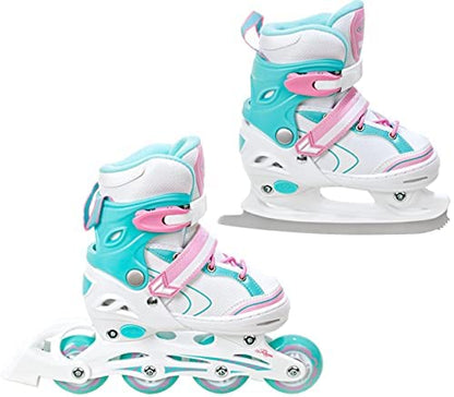 RAVEN 2in1 Ice Skates Inline Skates for Kids Girls adjustable (Lia Mint, 30-33 (18.5cm-20.5cm))