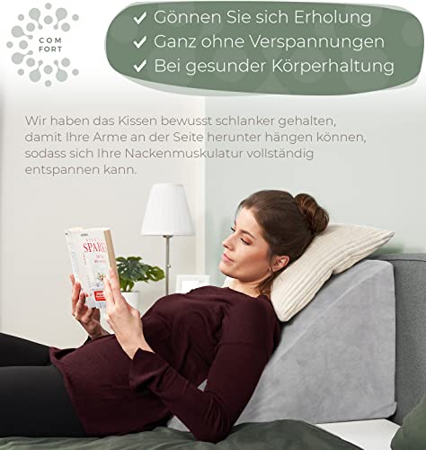 Reading pillow for bed and sofa, Comfortable back pillow with memory foam, Reflux pillow usable as a wedge pillow bed, Bed pillow backrest or headboard, Cozy bed wedge as a pleasant back support.