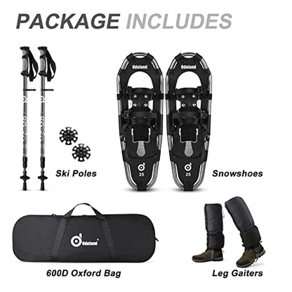 Odoland snowshoes with crampons Allround 4 IN 1 for men and women with trekking poles, waterproof gaiters, and carrying bag, from shoe size 21 INCH silver