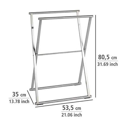 WENKO towel stand Lava stainless steel - clothes rack, foldable, stainless steel rustproof, 53.5 x 80.5 x 35 cm, shiny, 80.5 x 35 x 53.5 cm.
